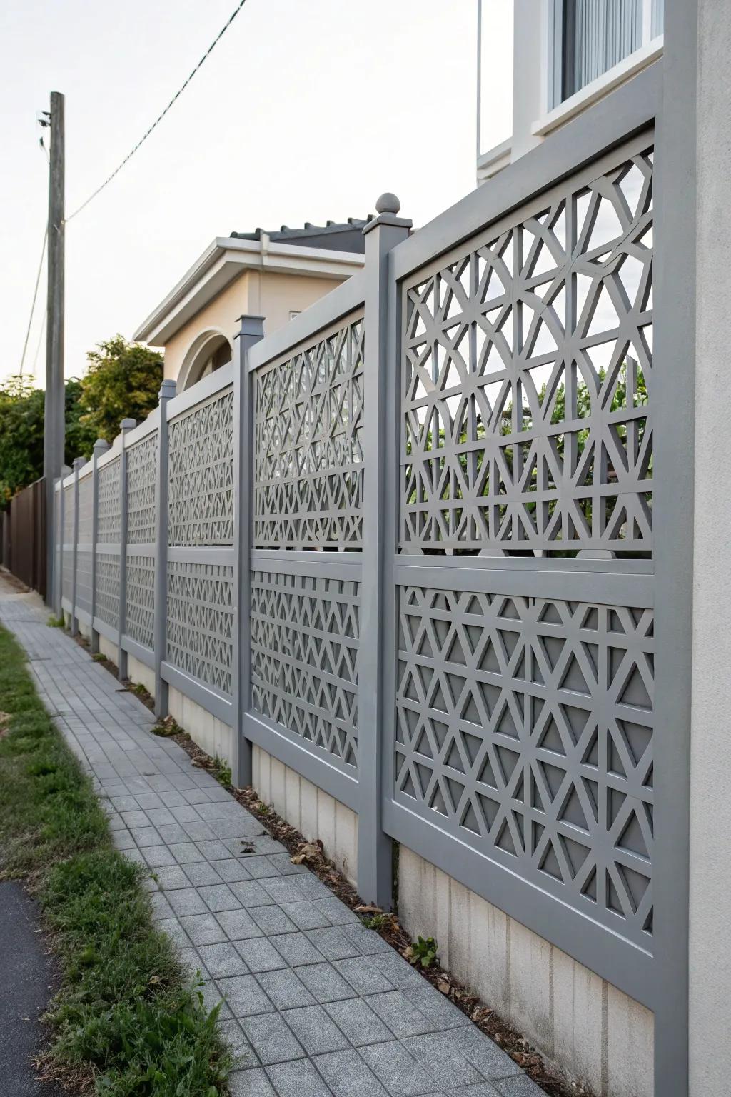 Add dimension with playful patterns on grey fencing.