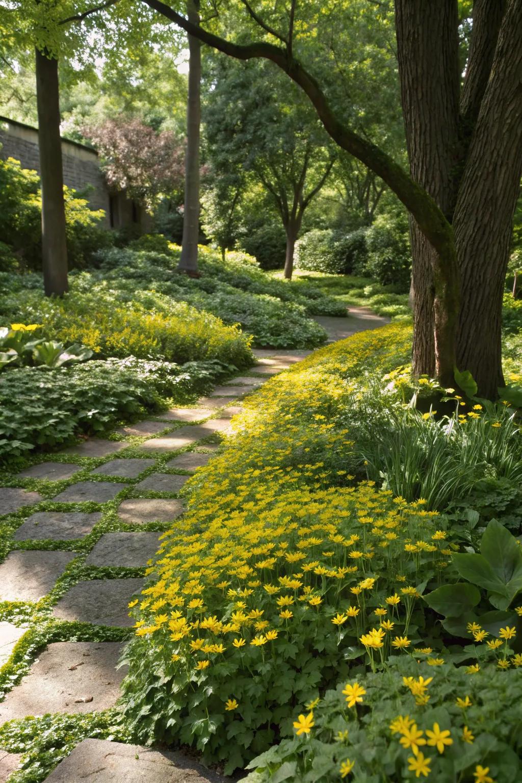Green-and-Gold brightens up shaded spots with its cheerful flowers.