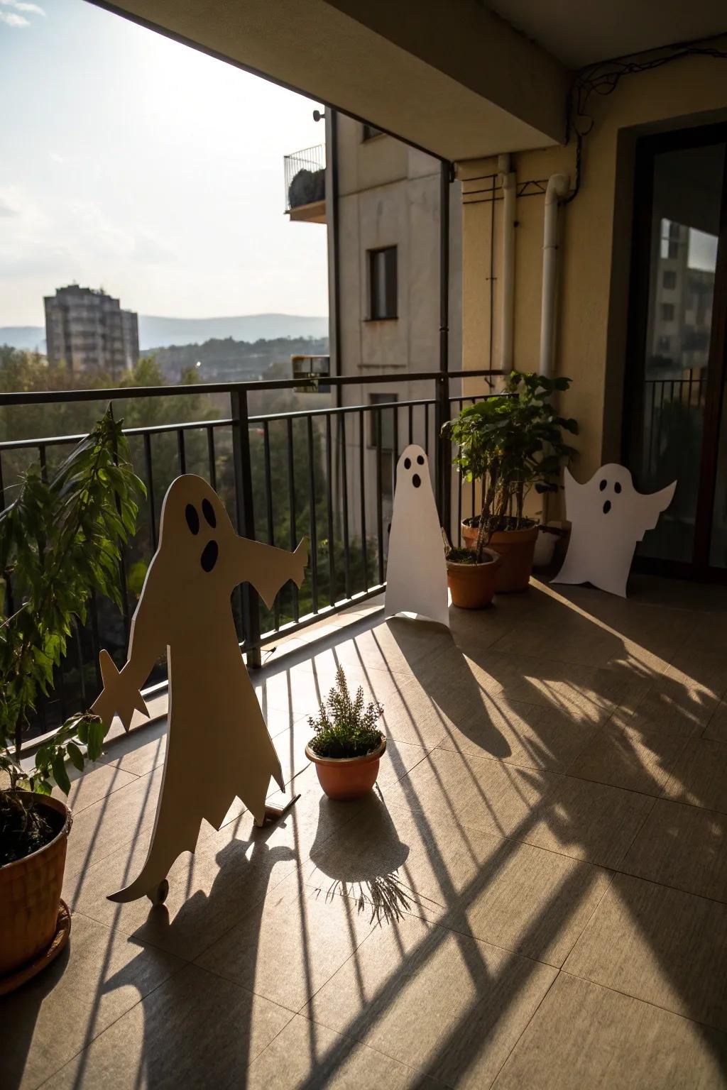 Add mystery with shadow-casting ghost figures.