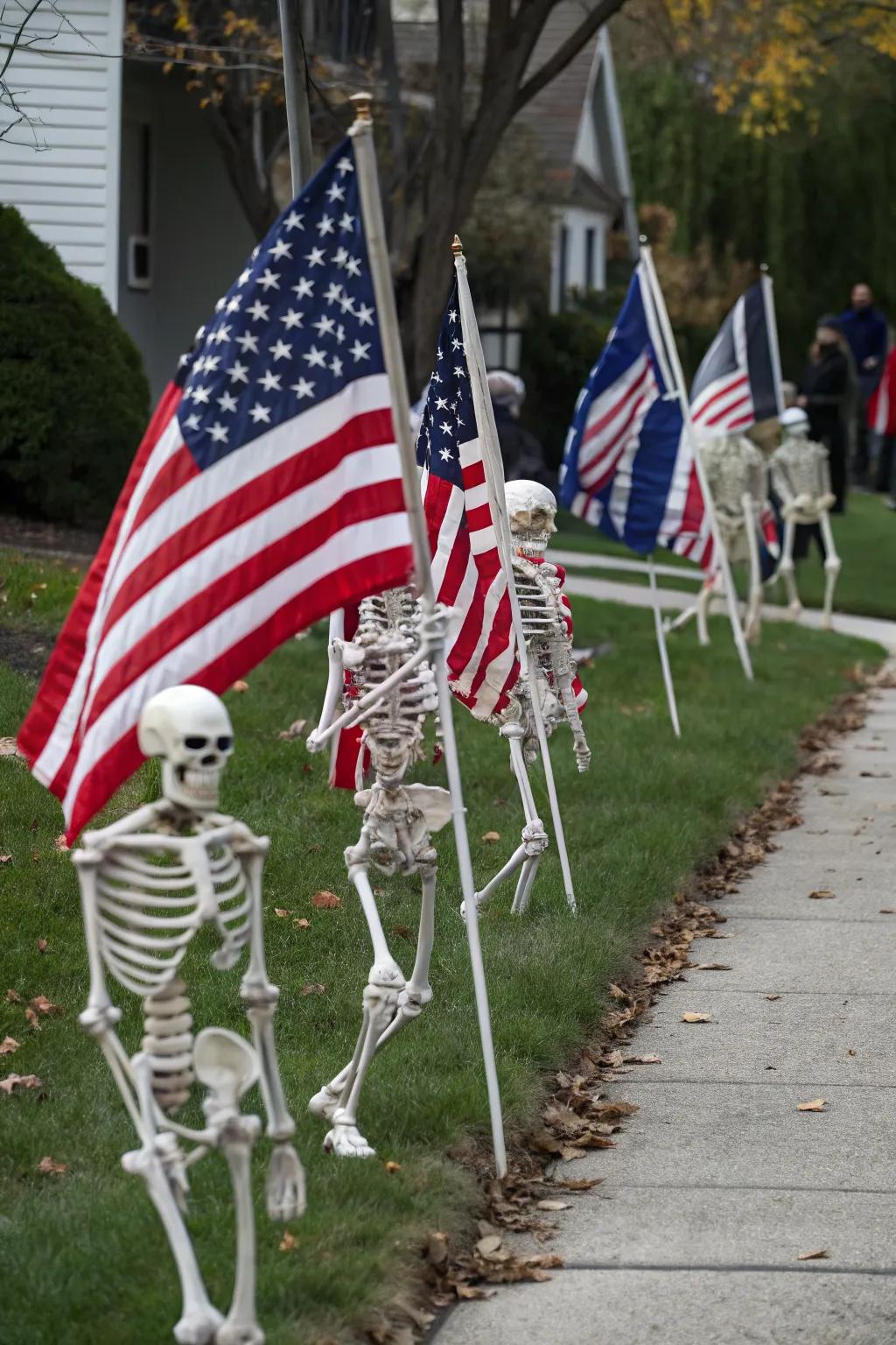 A marching parade of skeletons brings festive energy to your Halloween celebrations.