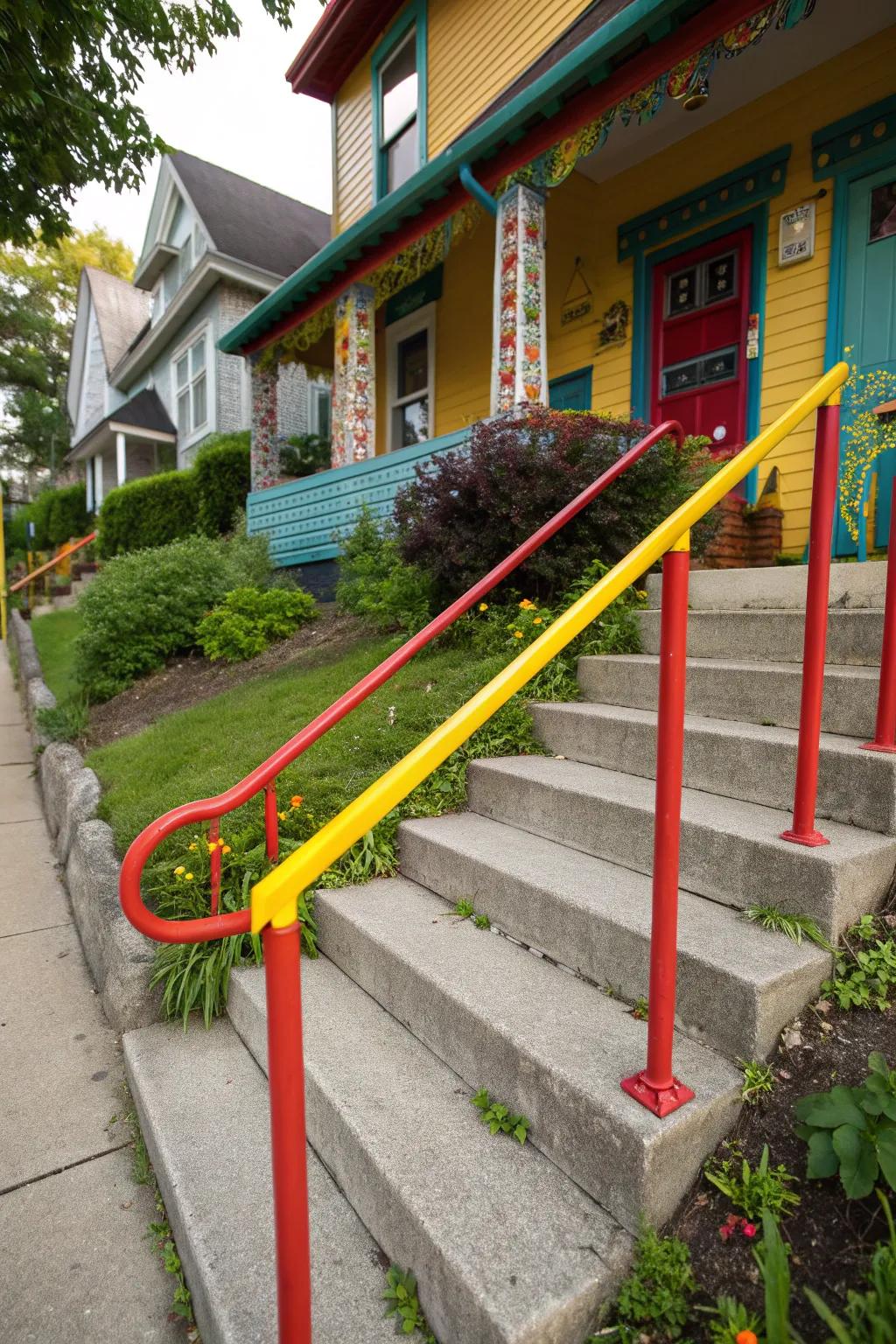 Bold colors make these handrails a standout feature.