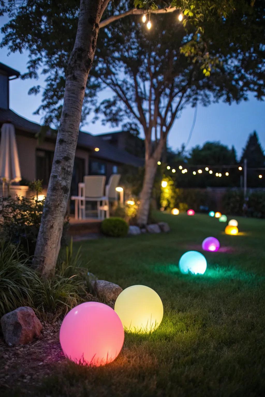 Color-changing lights add a dynamic, spooky effect to your yard.
