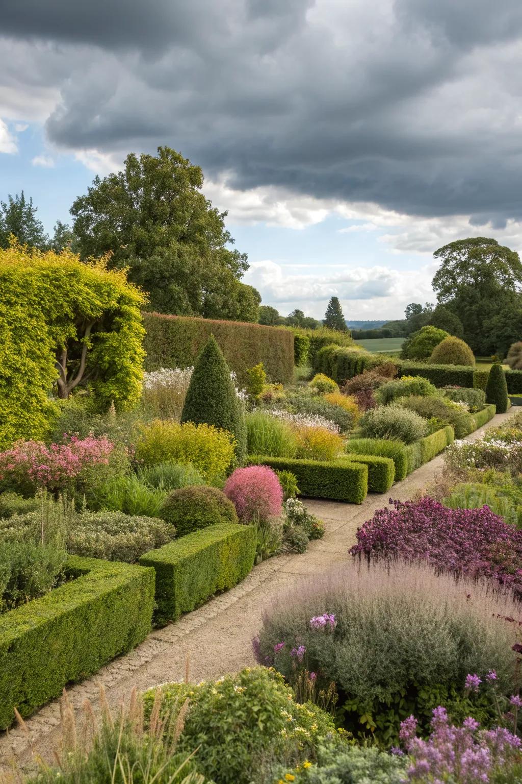 Create textured beauty with mixed hedge plantings.