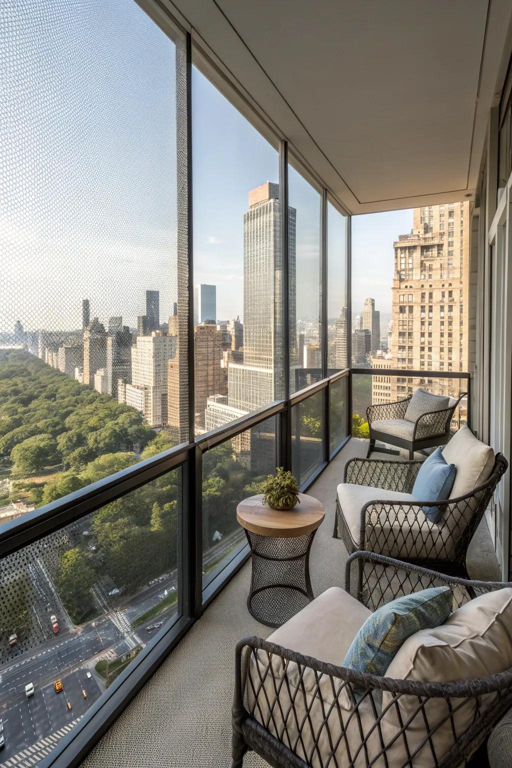 A screened-in balcony offers protection from bugs without sacrificing views.