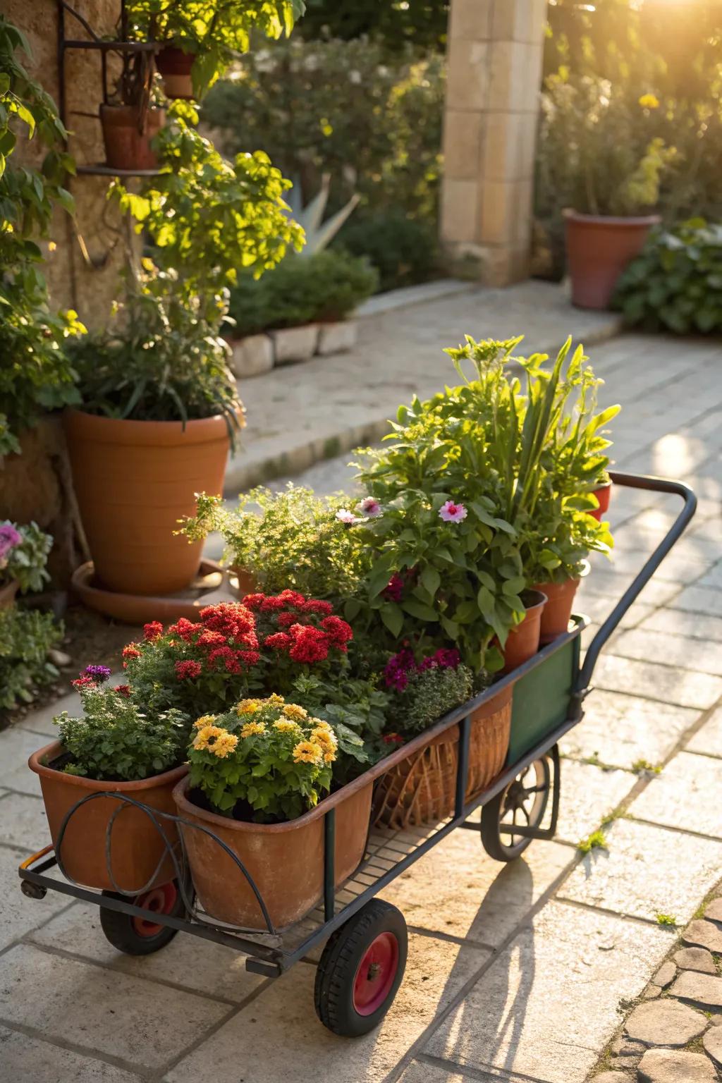 Portable garden carts offer mobility and flexibility.