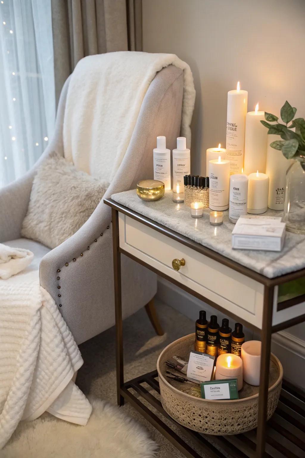 A self-care station adds convenience and luxury.