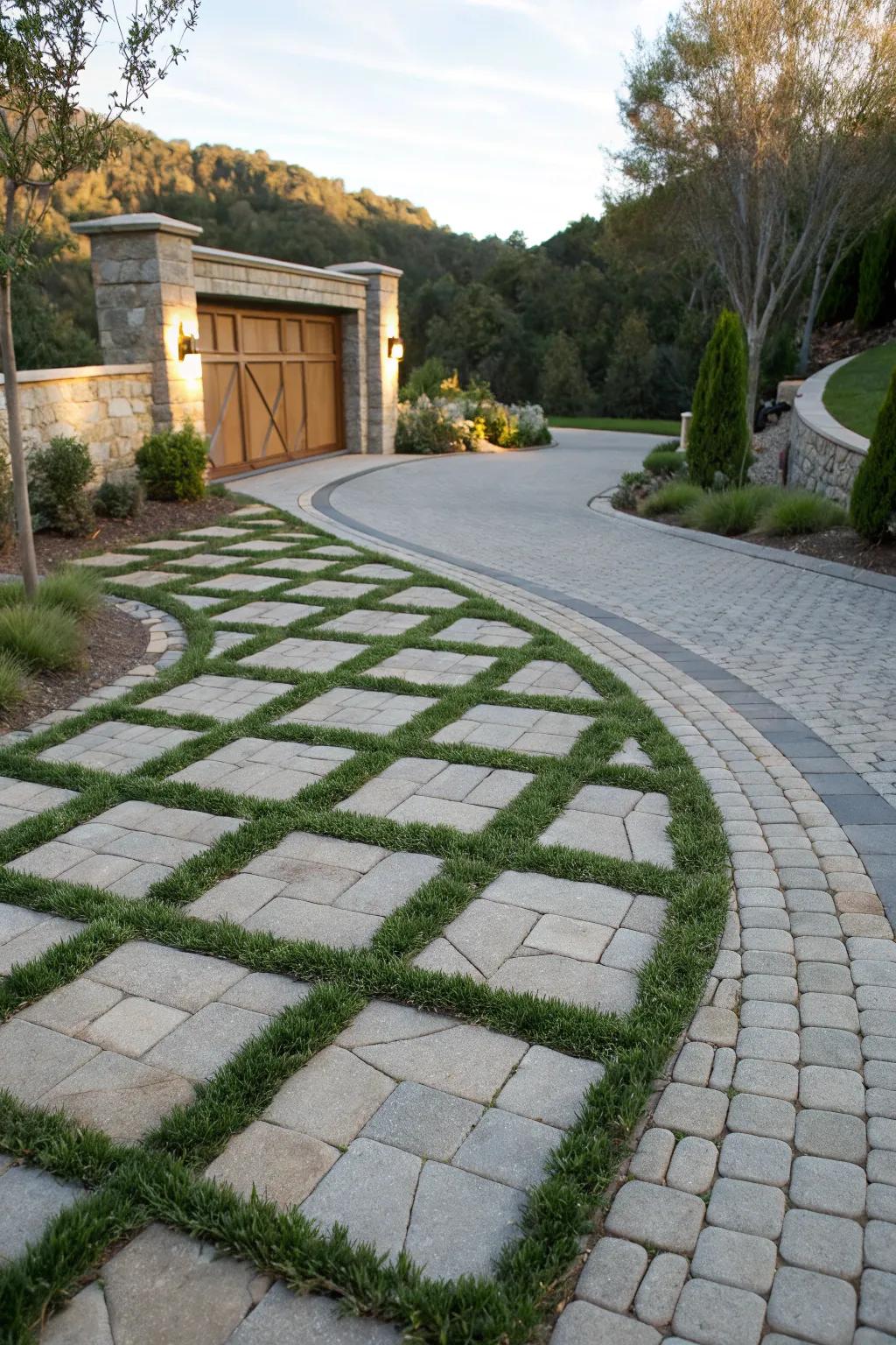 Eco-friendly horseshoe driveway with Turfstone pavers.