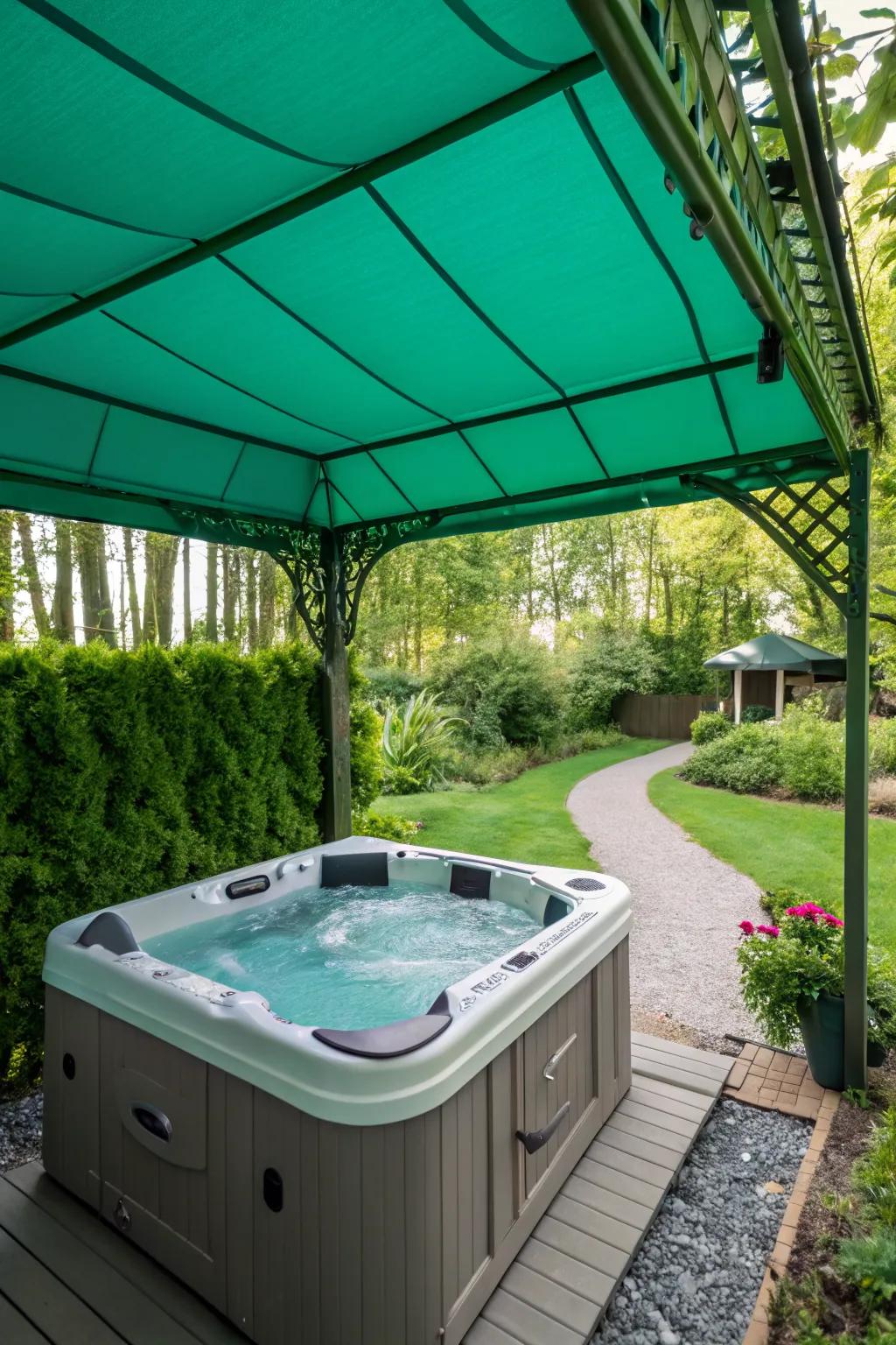 A green roof adds insulation and a natural element to your hot tub space.