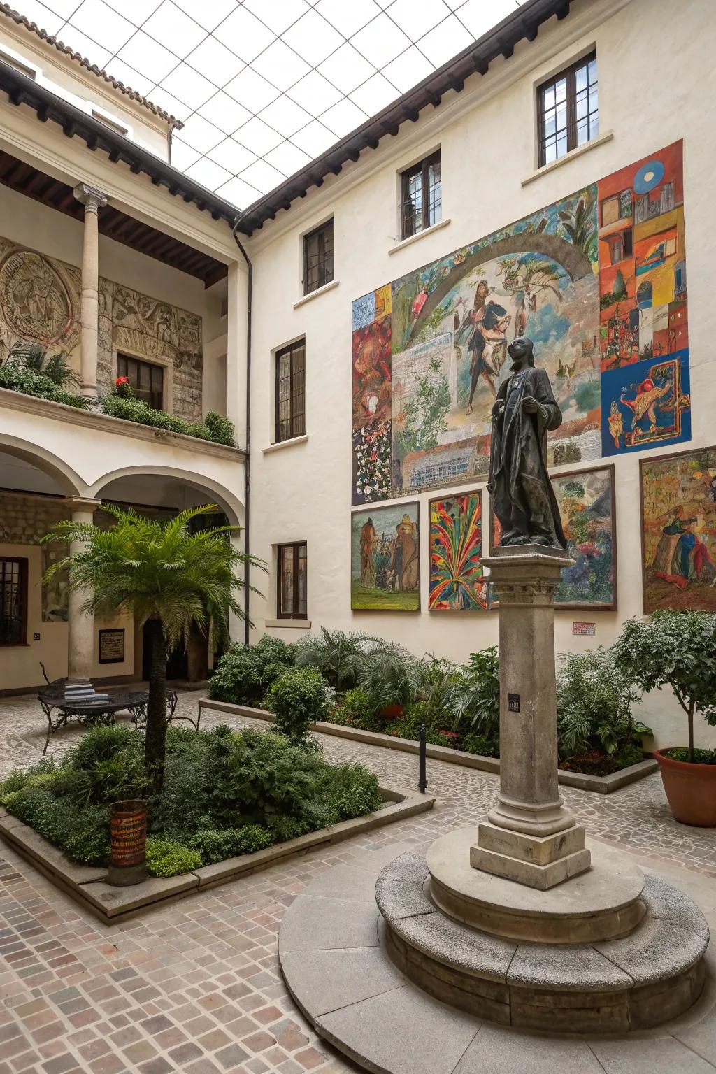Art pieces add a personal touch to your courtyard.
