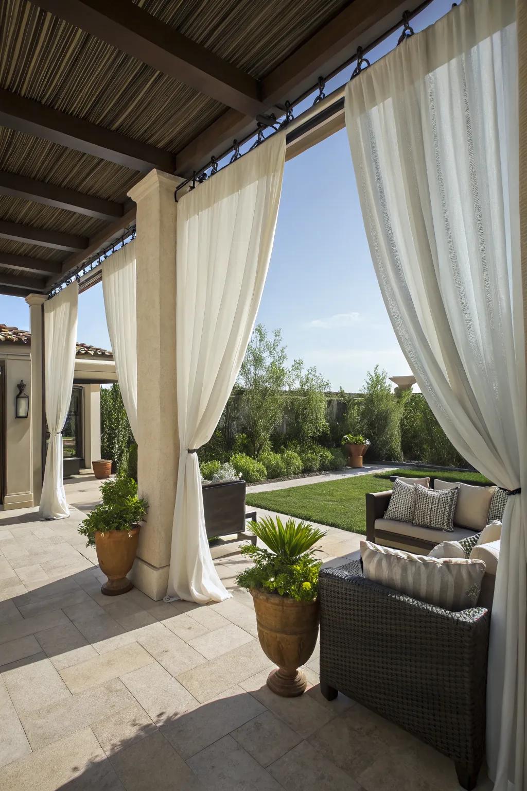 Outdoor curtains offer privacy and style on the patio.