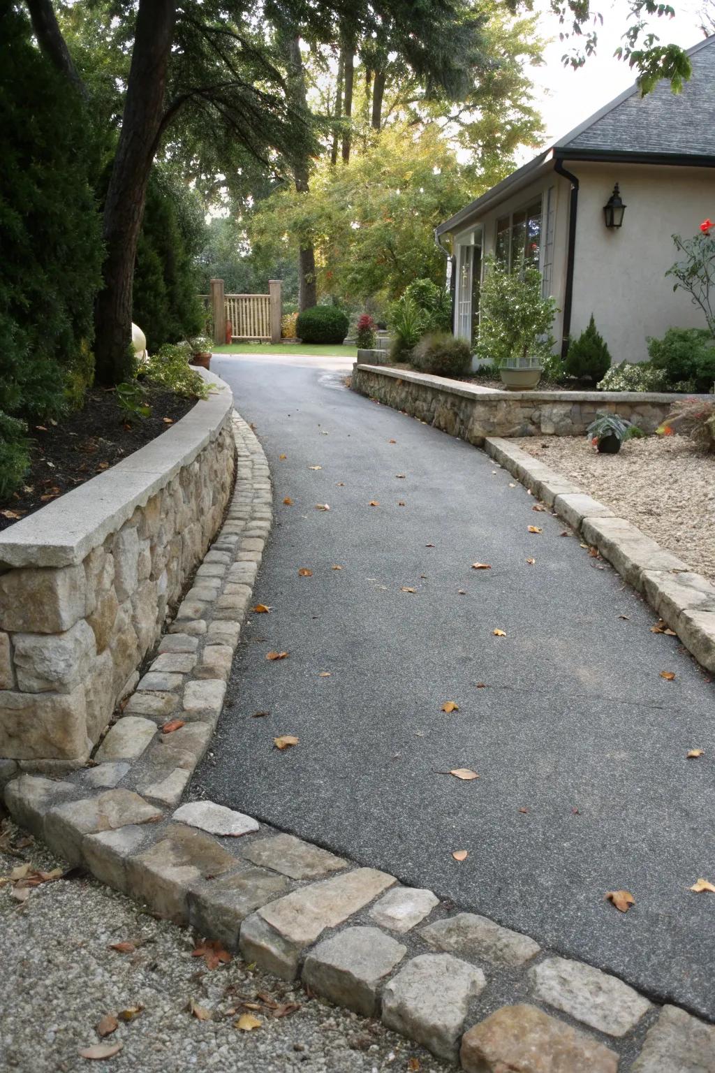 Stone borders providing definition to the driveway.