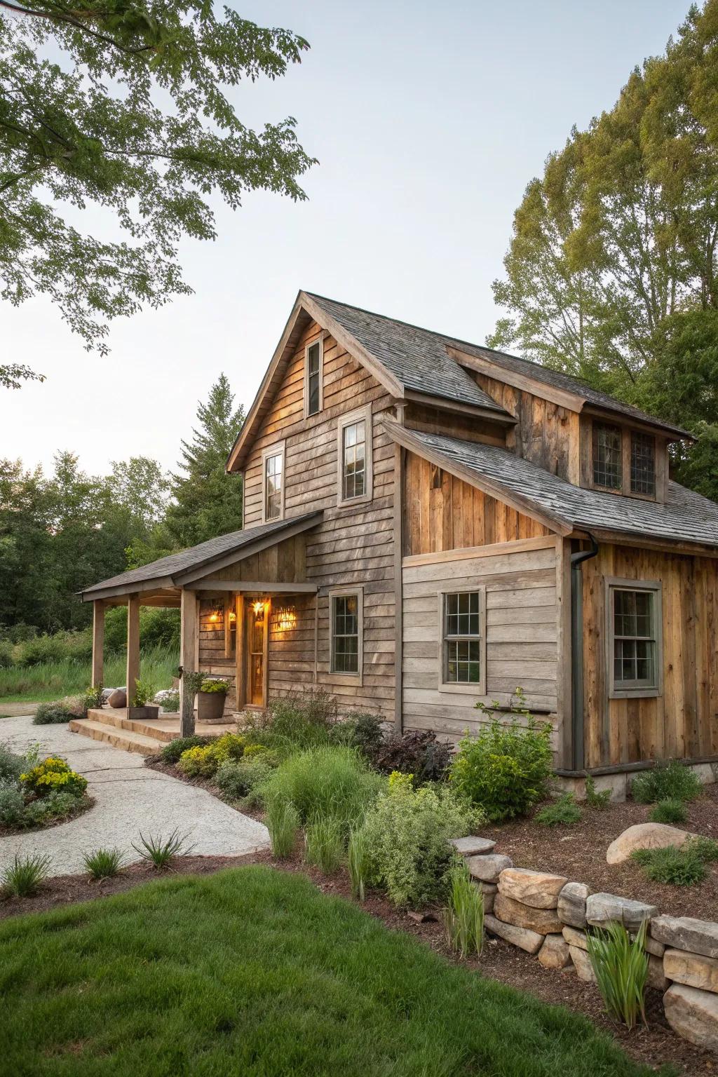 A rustic home featuring the charm of reclaimed wood siding.