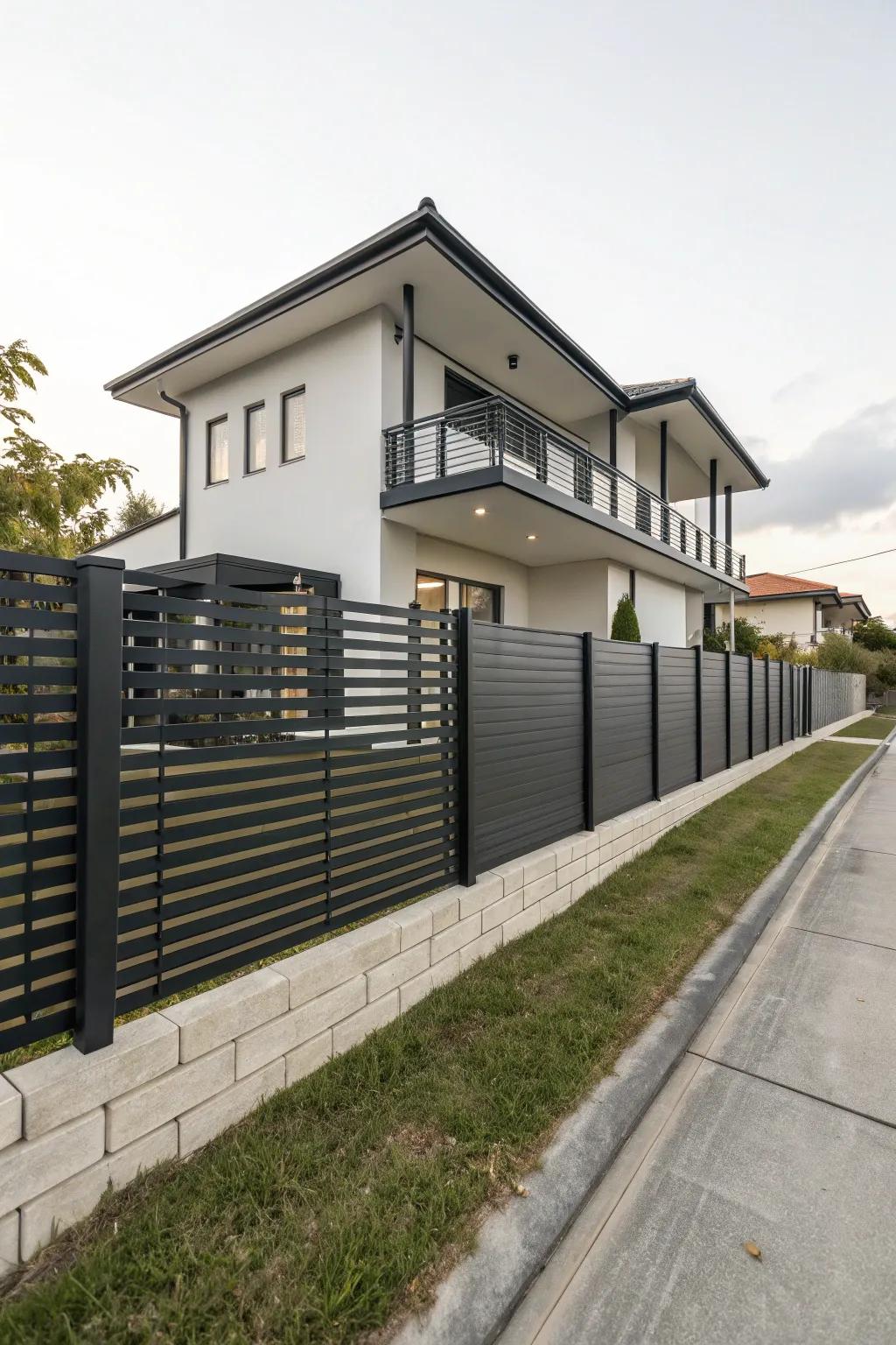 A modern fence adds style and privacy to this split-level home.
