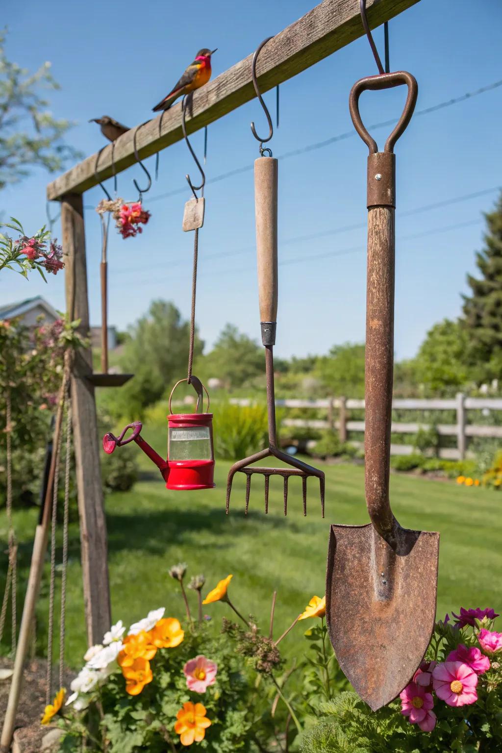 Repurposed tools bring nostalgia and creativity to your garden.