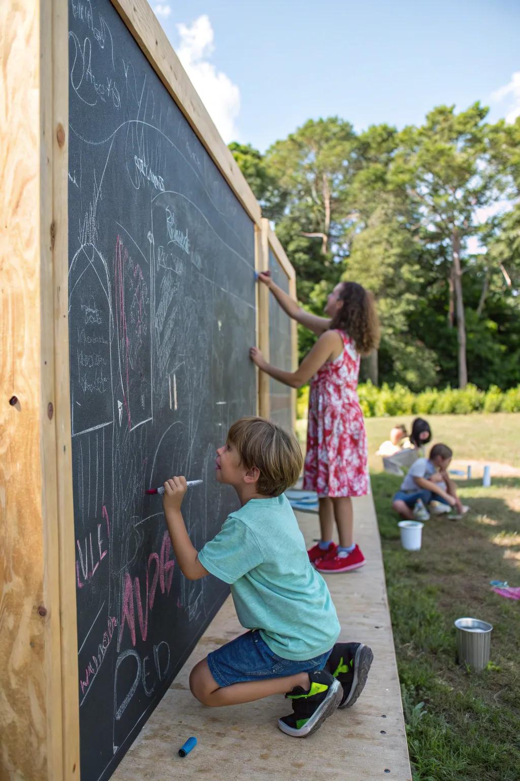 A chalkboard wall invites endless creativity.