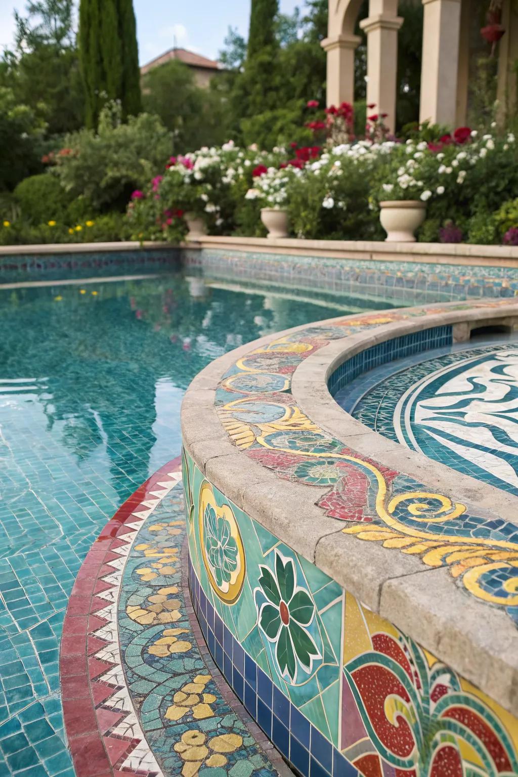 Mosaic tiles add a splash of color to any pool.