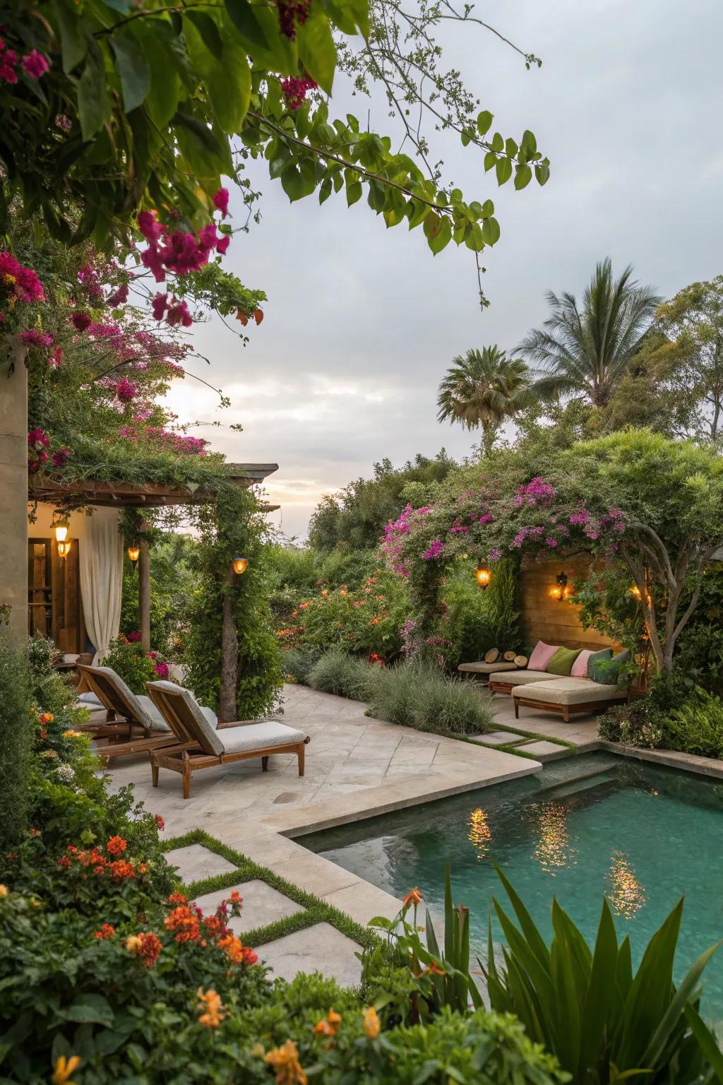 A hidden garden retreat within a former pool.