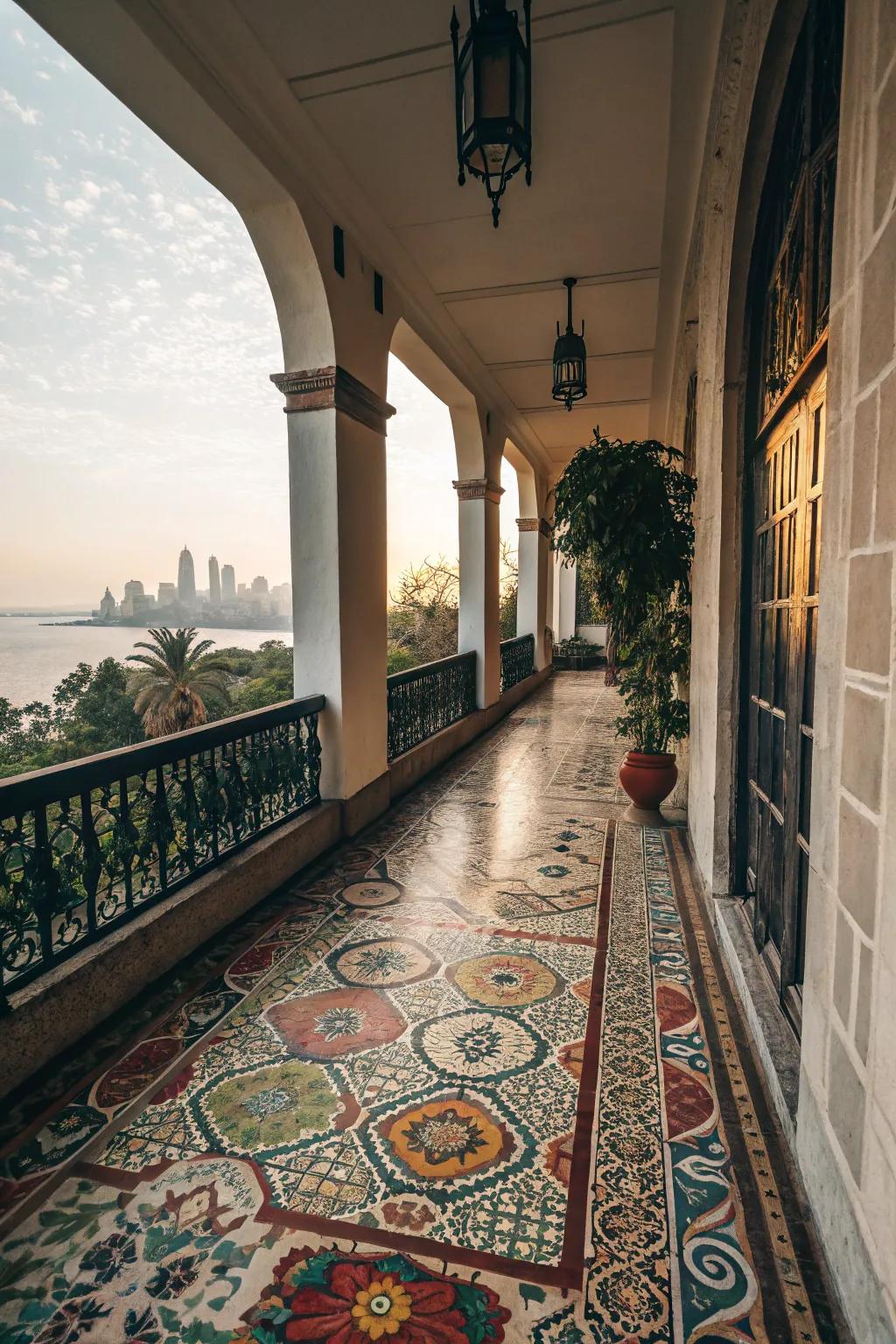 Mosaic tiles bring artistry and vibrant color to your balcony.
