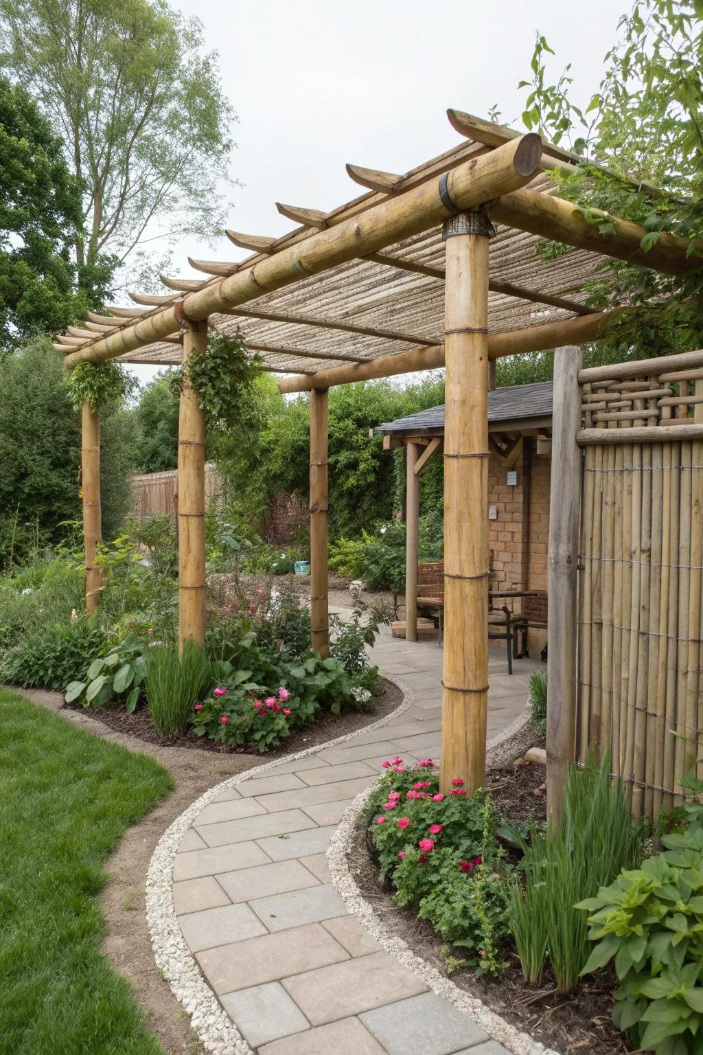Eco-friendly materials create a beautiful and sustainable pergola.
