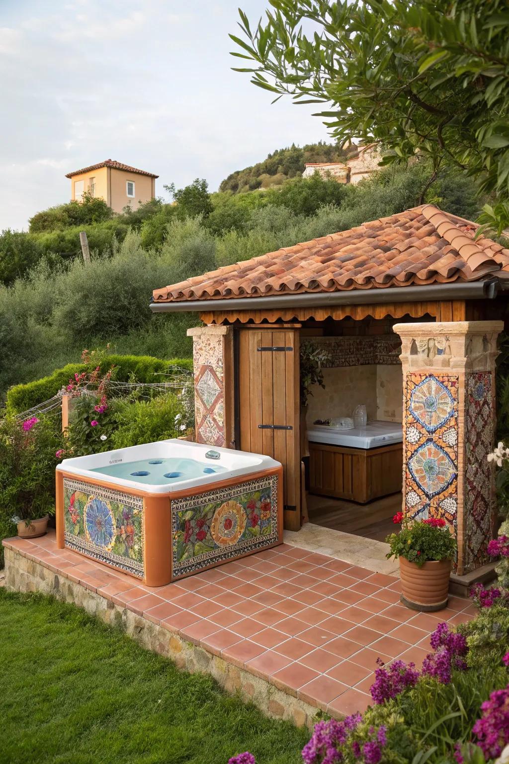 A Mediterranean escape with vibrant tiles and mosaics.