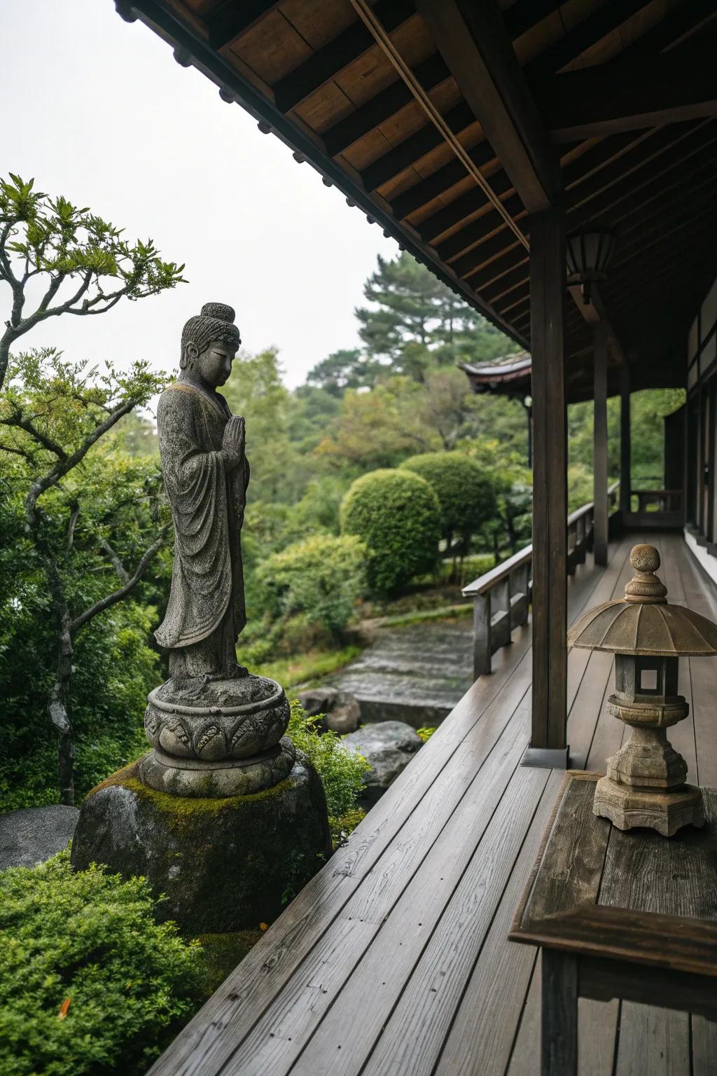 Enhance character with artistic stone statues.