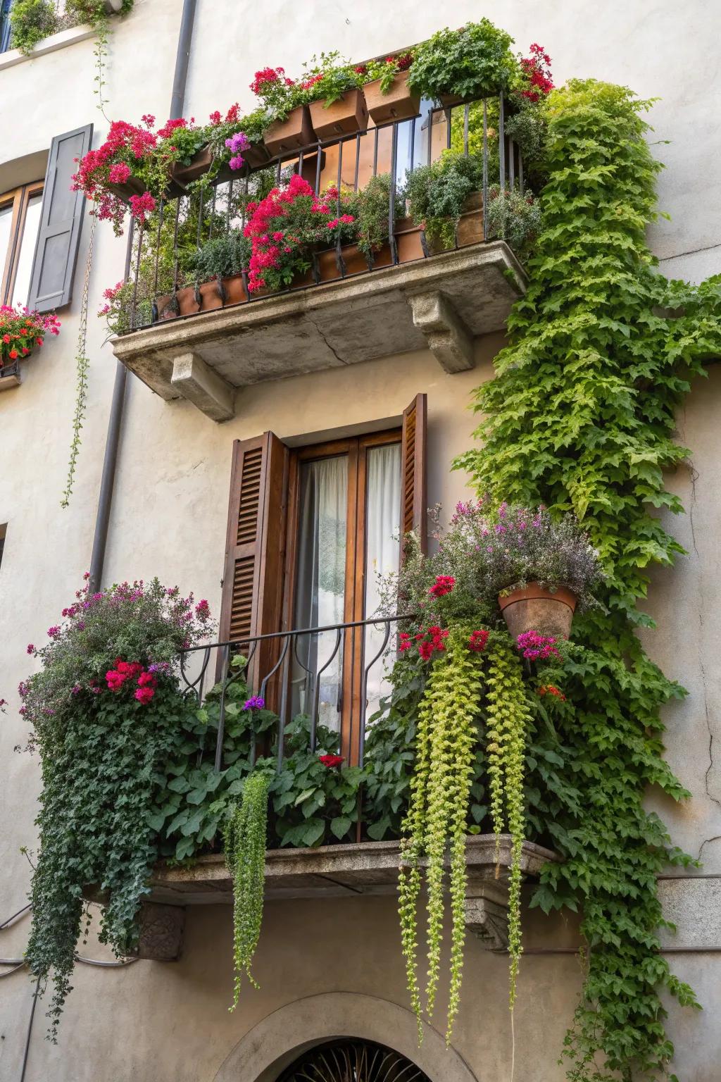 A Juliet balcony with striking color contrast.