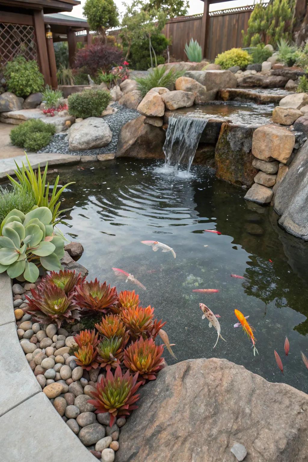 A rock garden adds texture and intrigue to your koi pond.