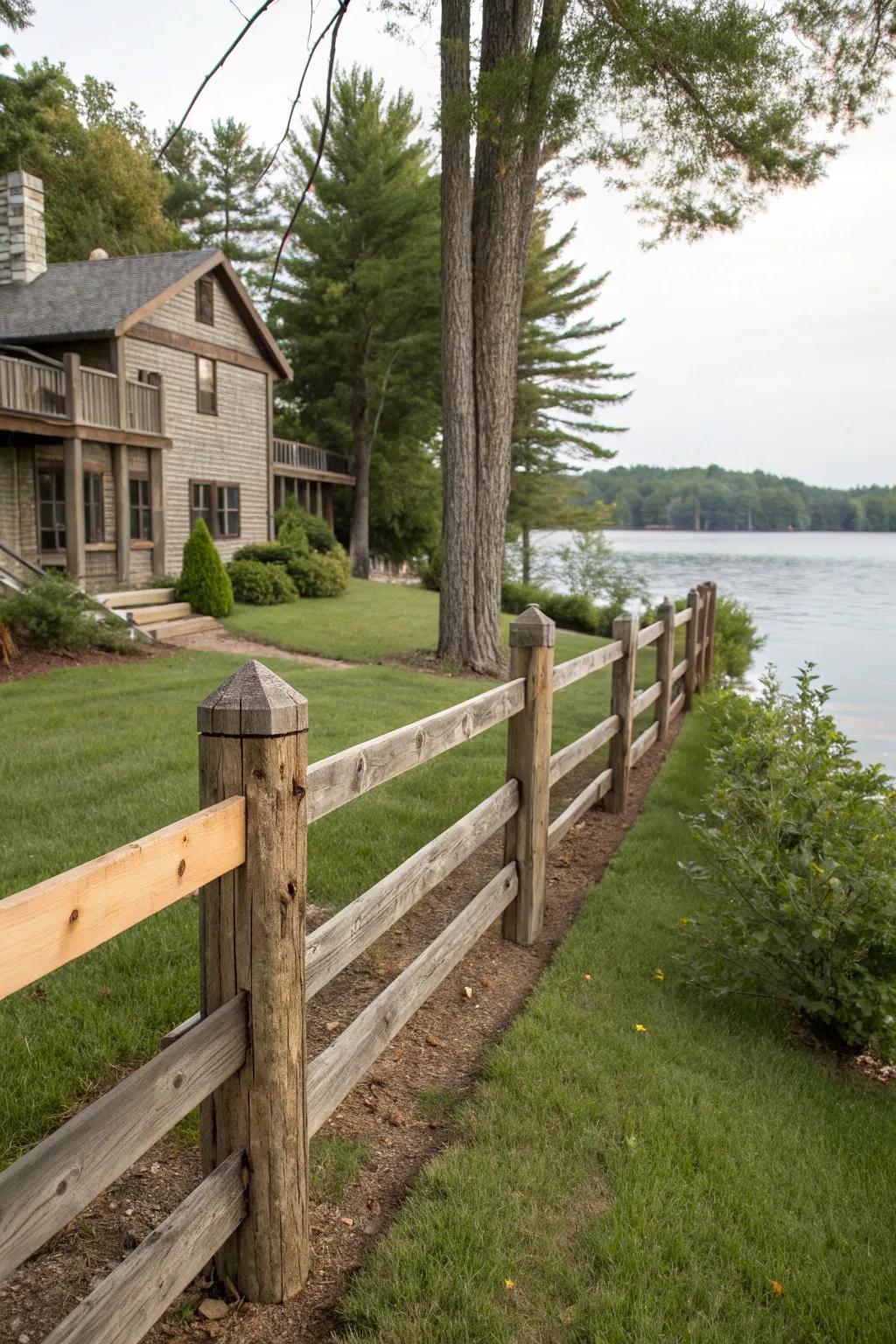 Rustic reclaimed wood for a sustainable fence.