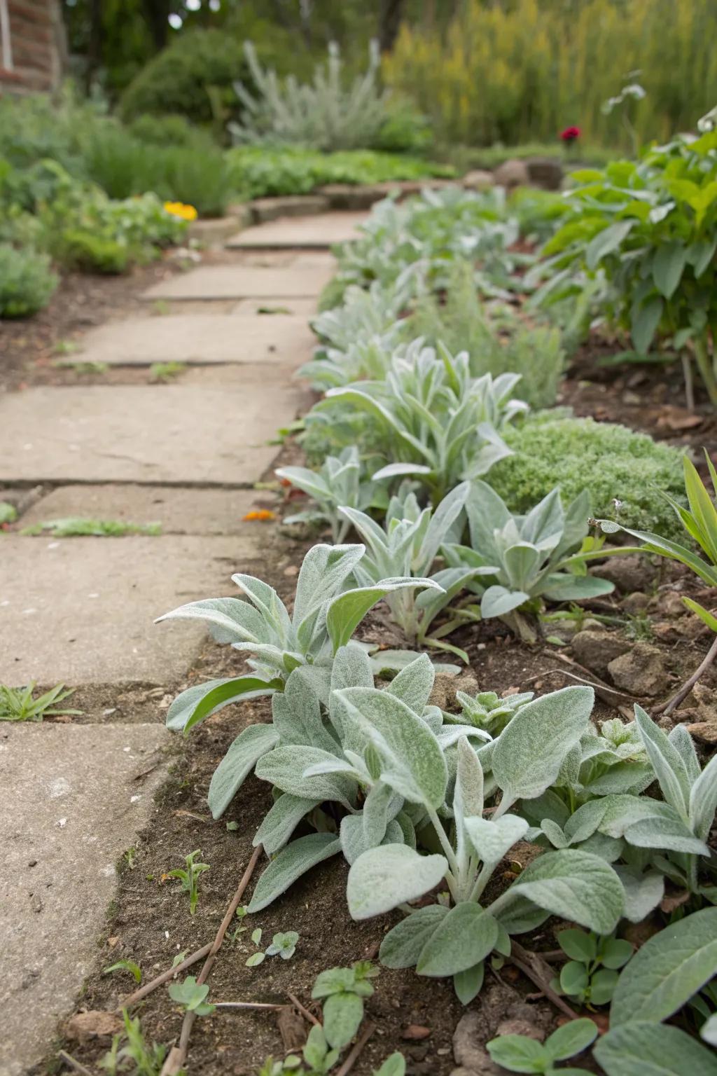 Lamb's ear creating a lush, weed-suppressing ground cover.