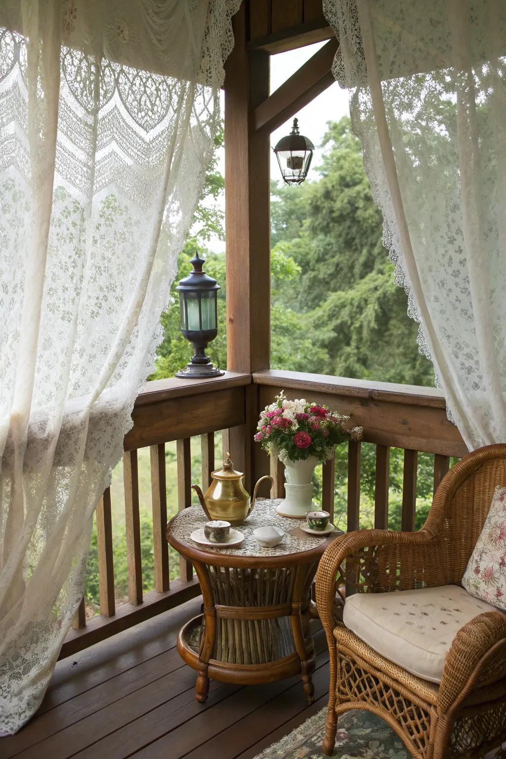 Embrace nostalgia with vintage lace curtains.