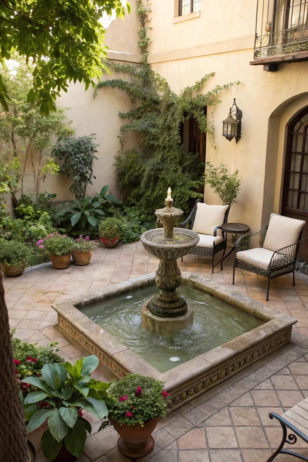 A water feature adds serenity and interest to your patio.
