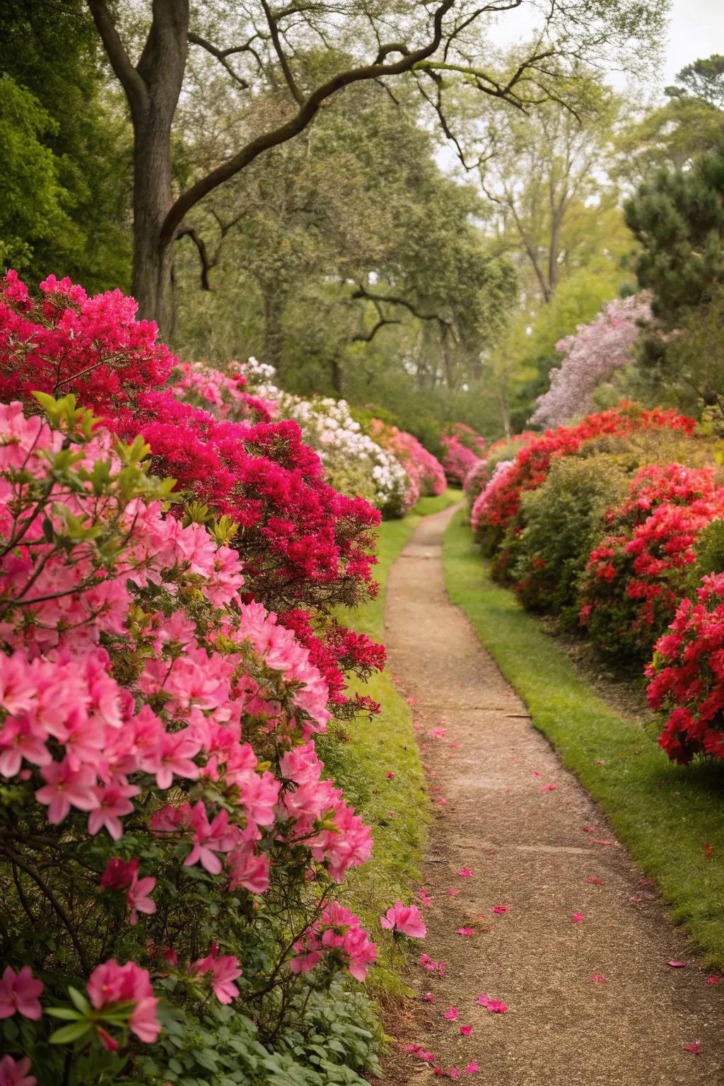 Garden path defined by vibrant Encore Azaleas.