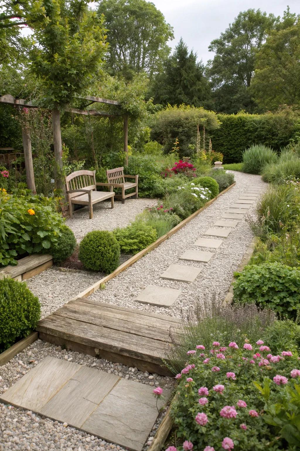 Gravel adds texture and defines spaces.