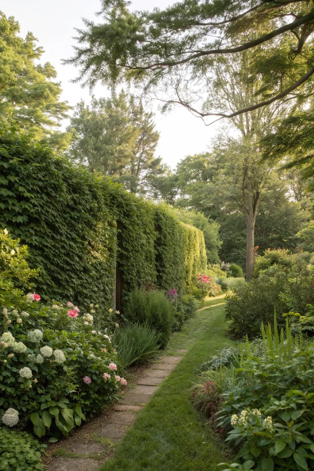 A privacy hedge creates a secluded and serene outdoor space.