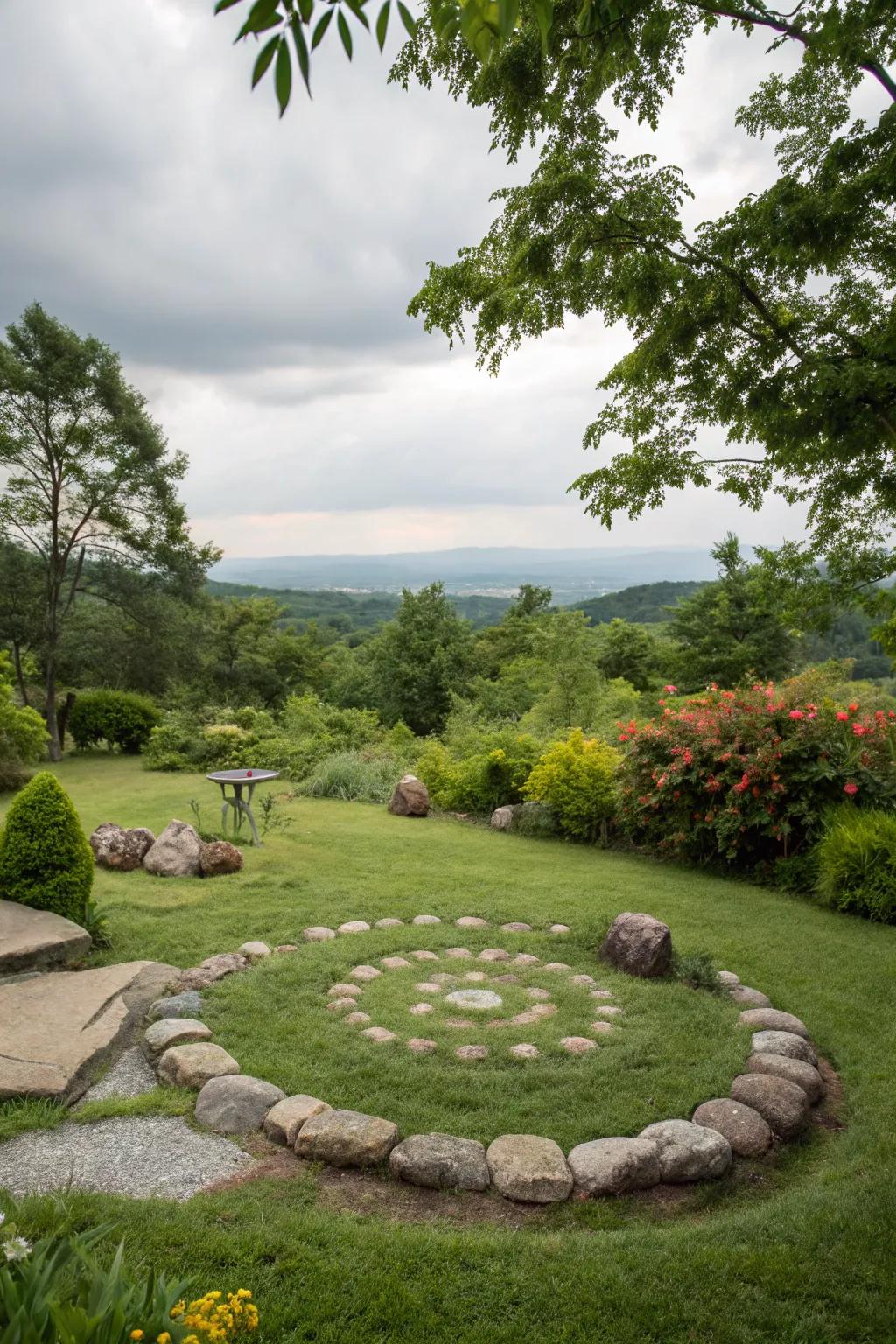 A mystical stone circle garden perfect for quiet reflection.