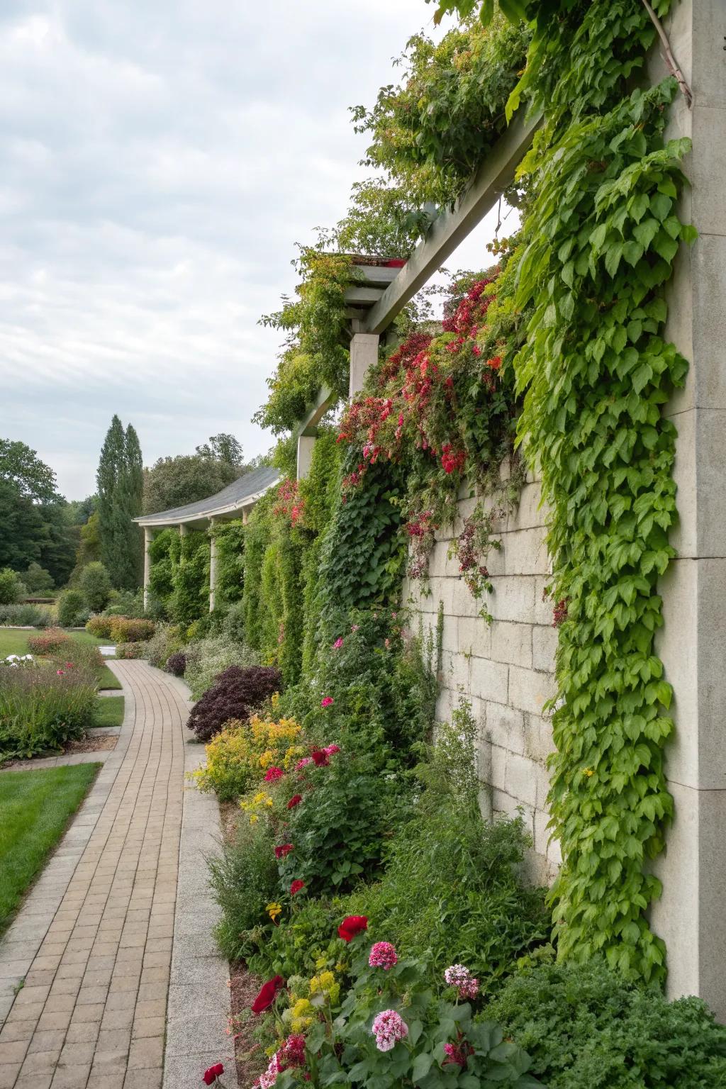 Living wall edges add vertical interest and lush greenery.