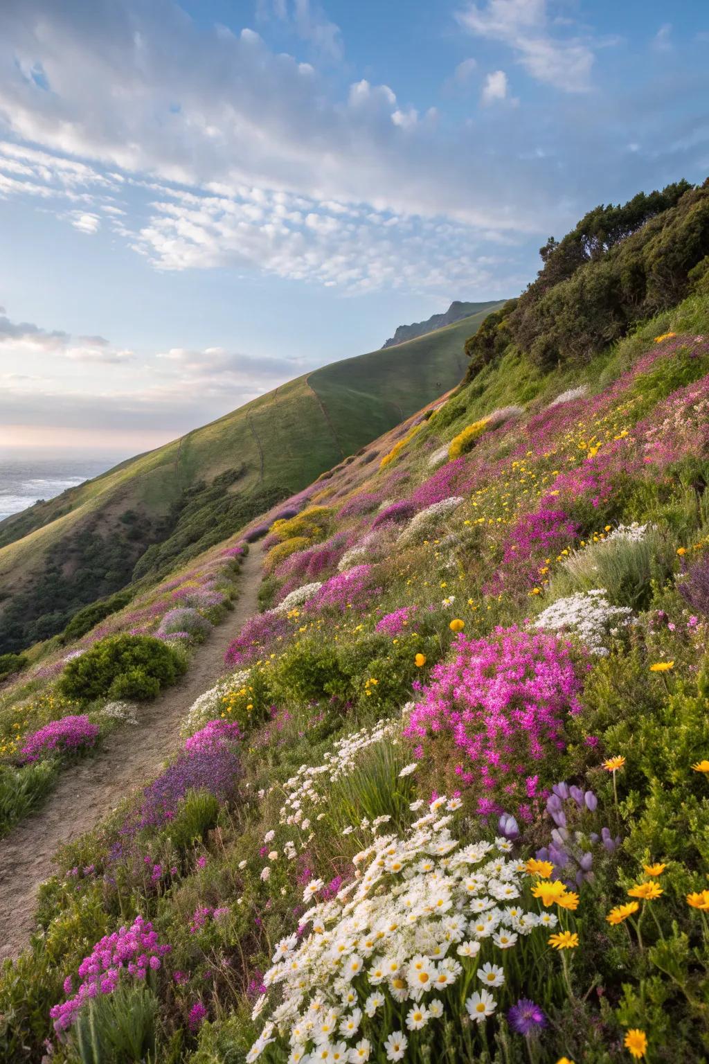 A wildflower meadow adds vibrant color and supports biodiversity.