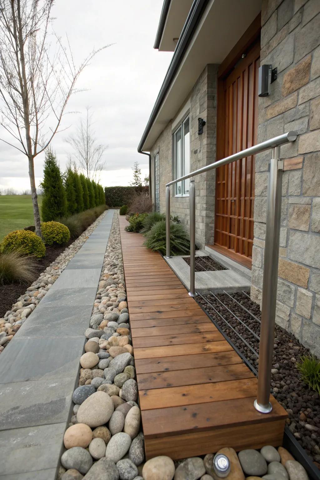 An eclectic mix of materials adds unique character to your front walkway.