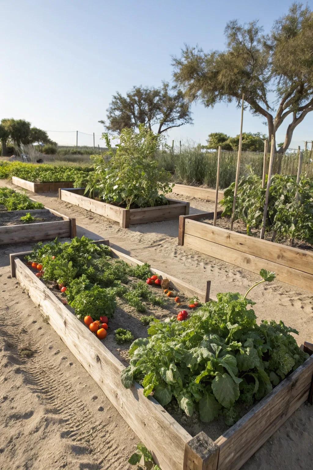 Raised beds improve drainage and soil control.