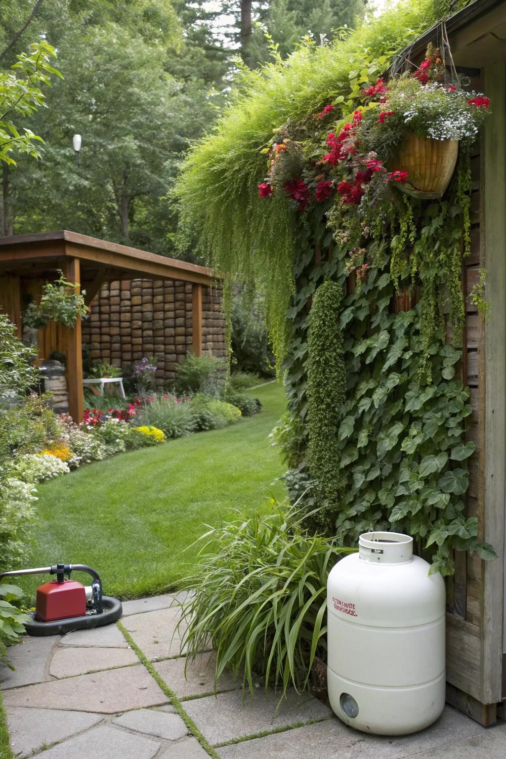 Living walls provide a vibrant and stunning way to hide your propane tank.