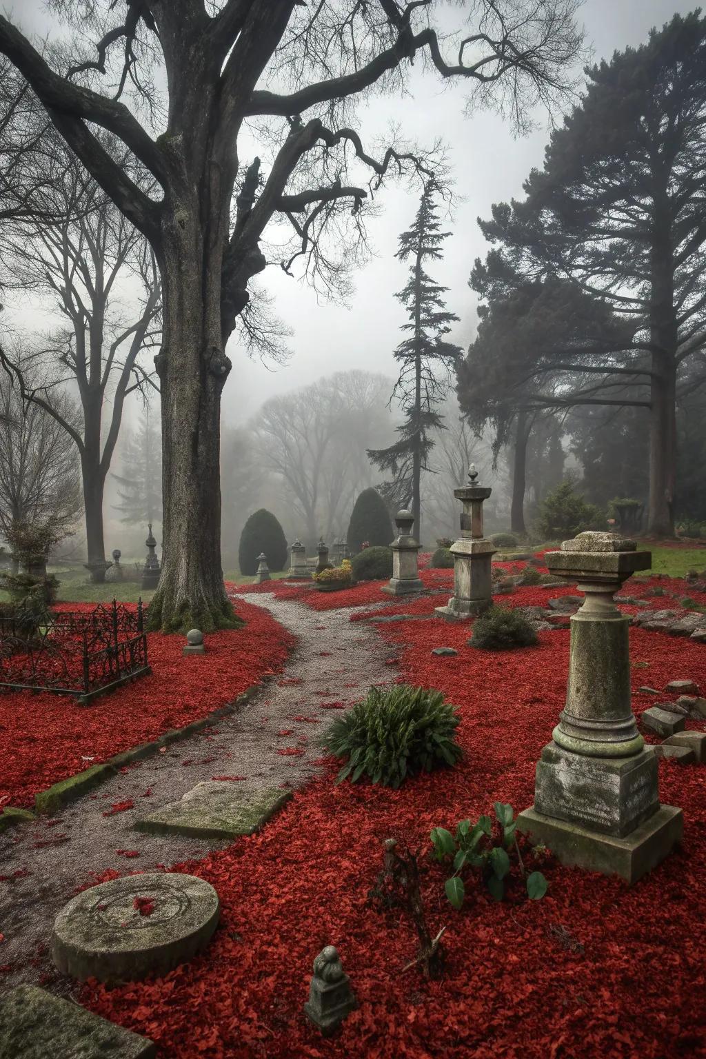 A dramatic gothic garden using mulch.