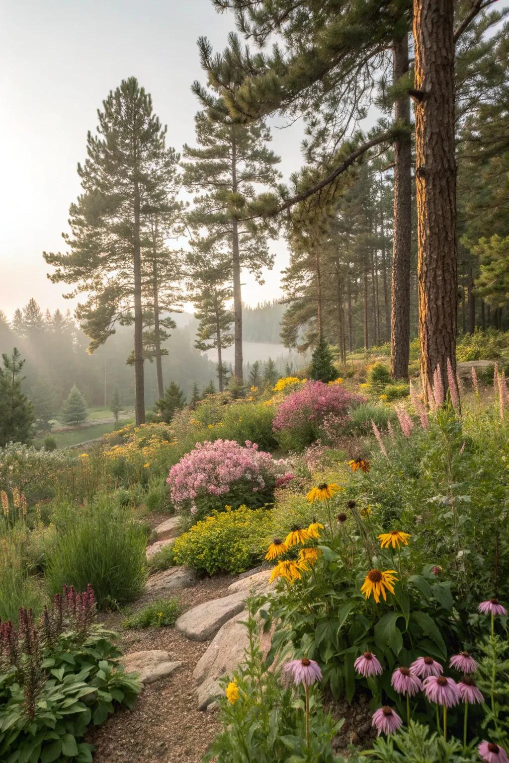 Native plants creating a sustainable and thriving garden.