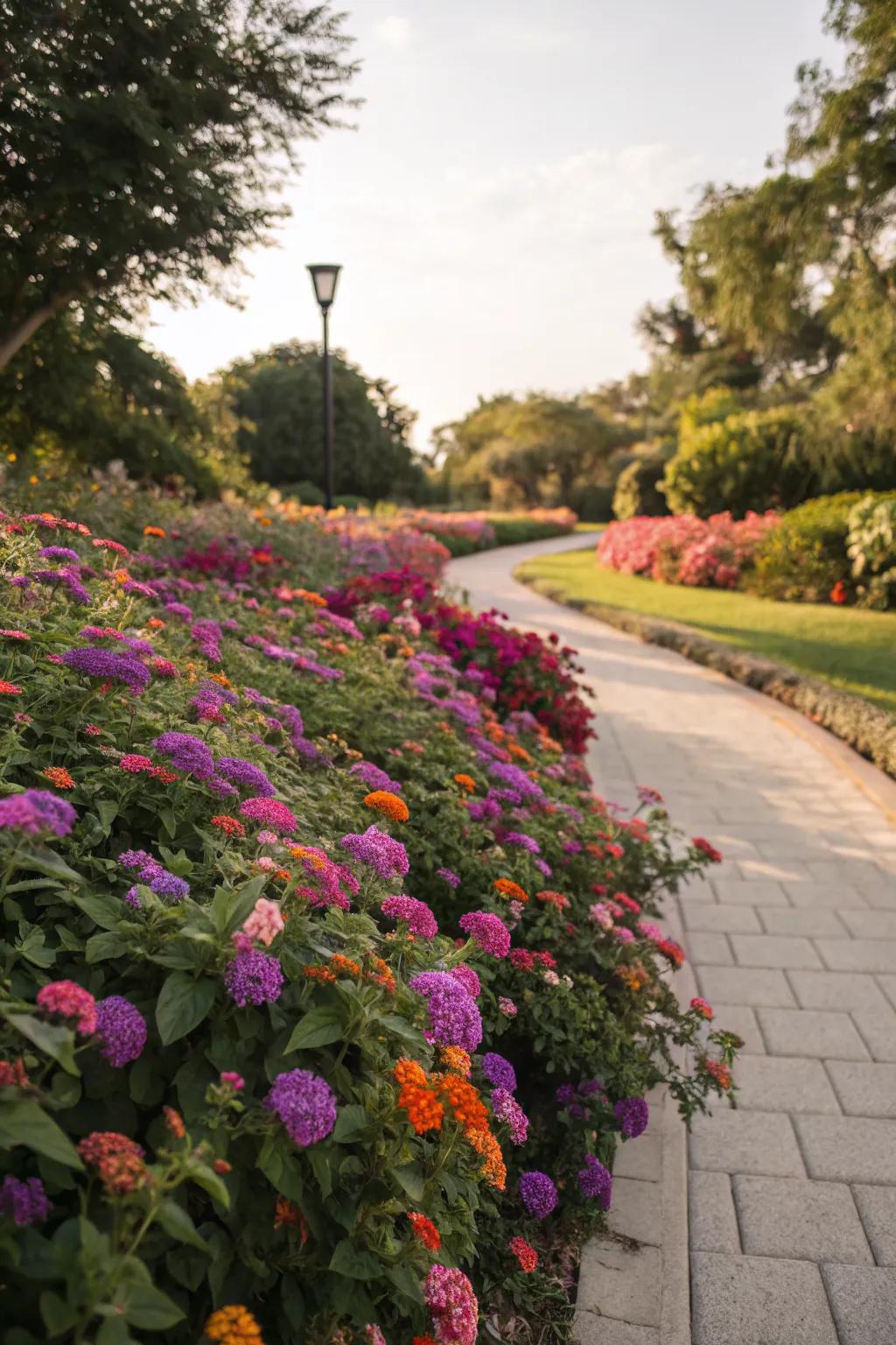 Lantana-lined pathways invite you to explore the garden.