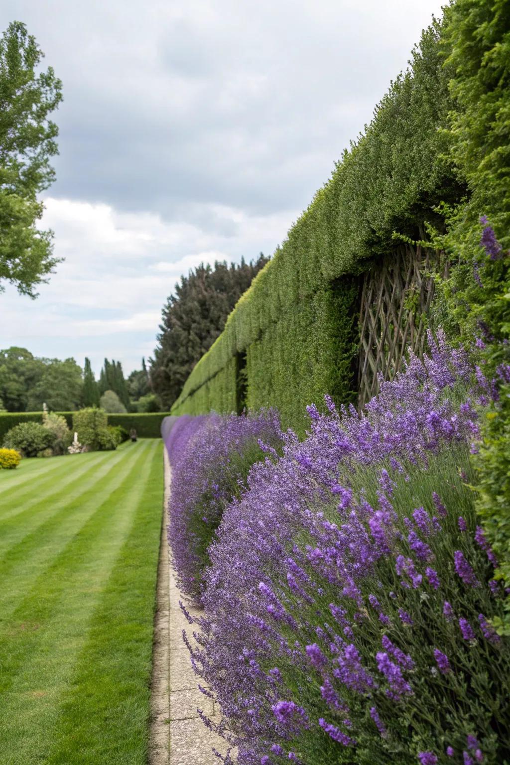 Lavender hedges providing natural privacy and beauty.