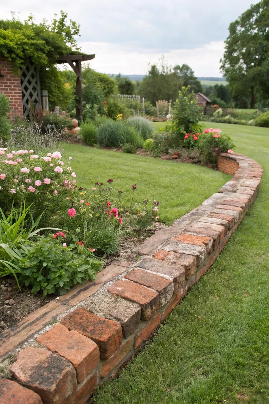 Rustic charm with weathered reclaimed brick edging.