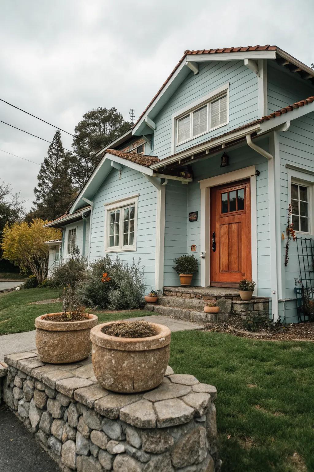 A terracotta door brings warmth and charm.
