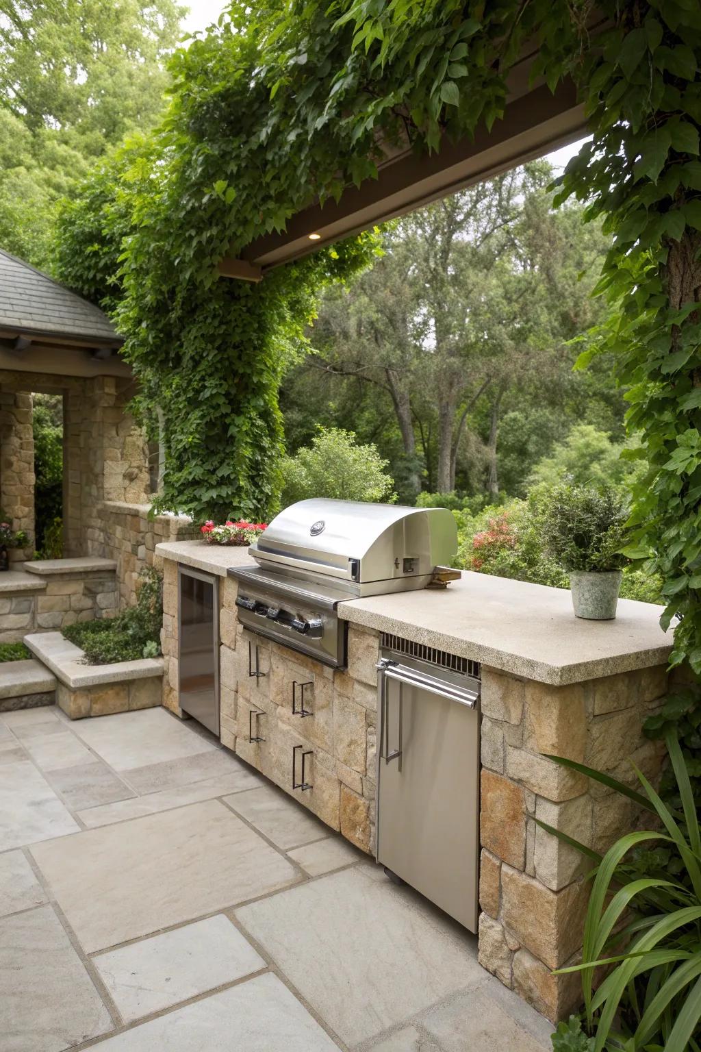 A limestone kitchen is ideal for outdoor cooking.