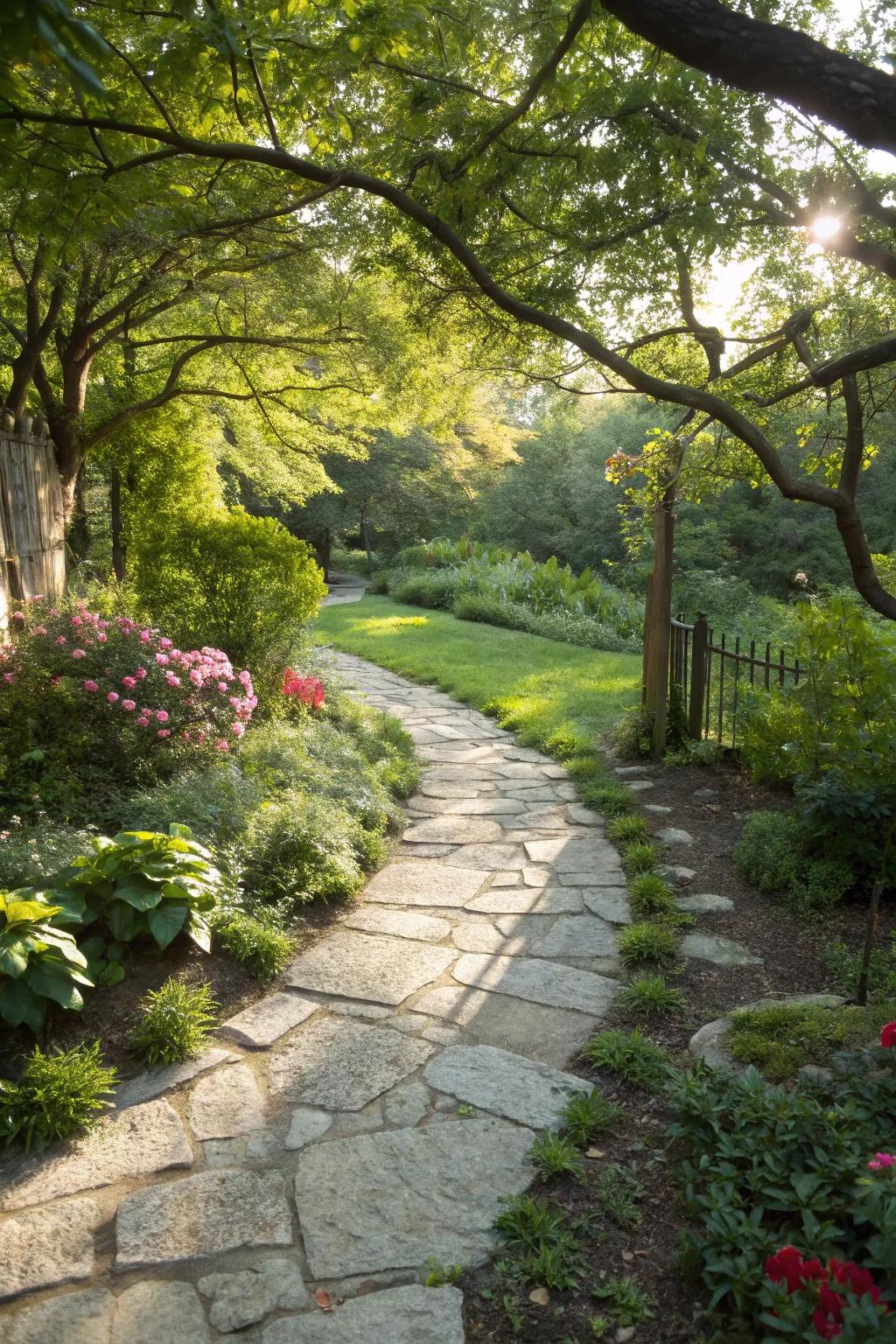 Limestone walkway leading to a secret garden retreat.