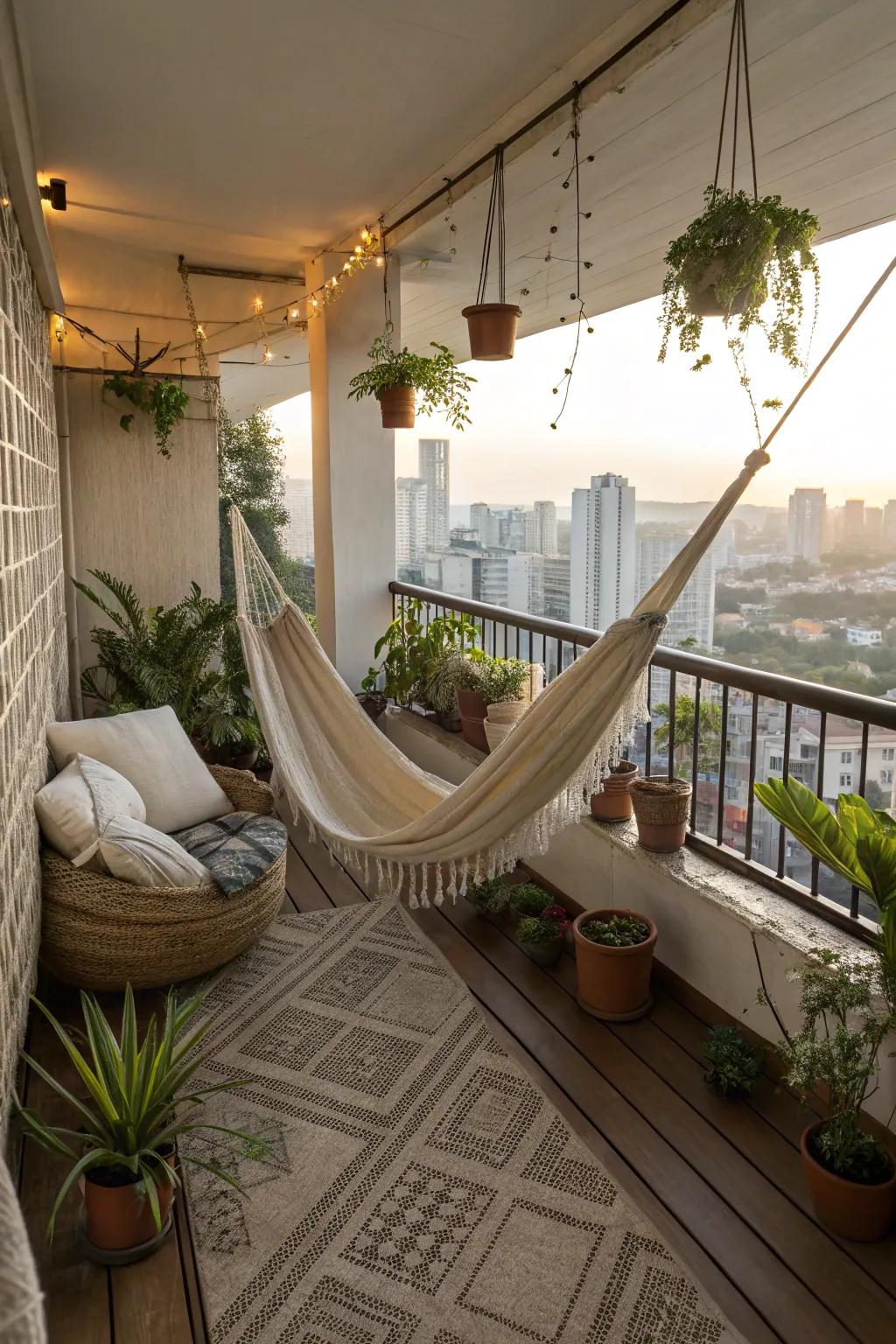 A hammock offers a relaxing escape right on your balcony.