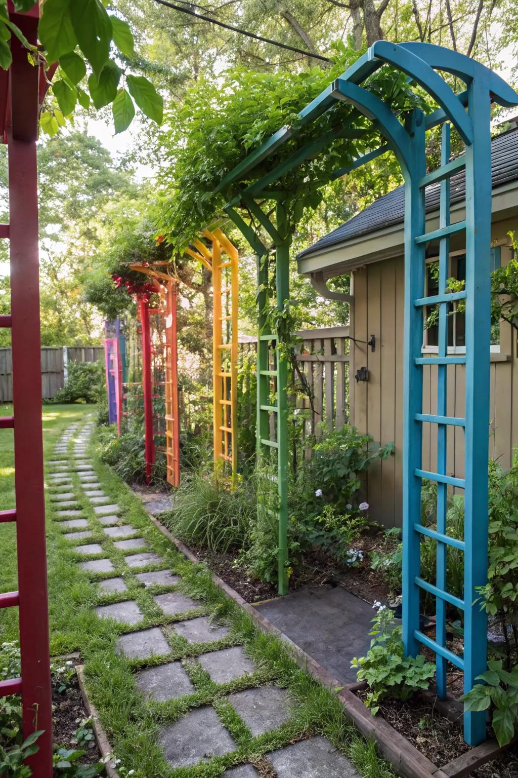 Add a splash of color with painted trellises.